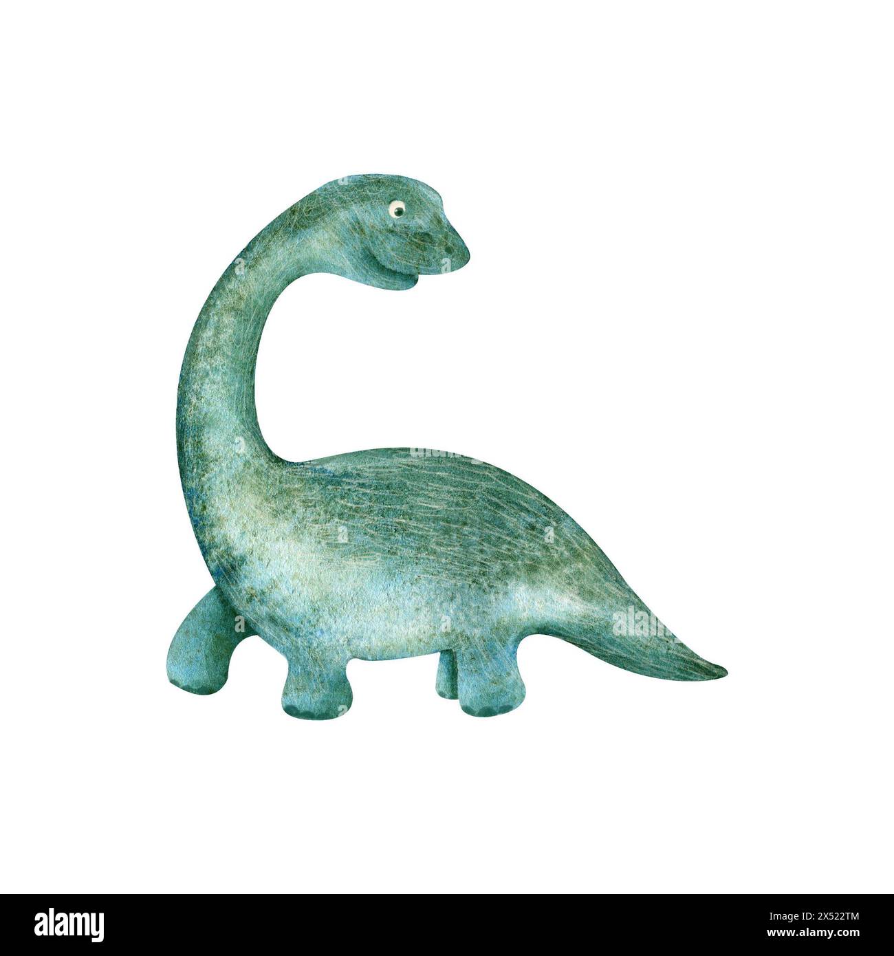 Illustration de dinosaure vert aquarelle pour les enfants, branchiosaurus mignon Banque D'Images