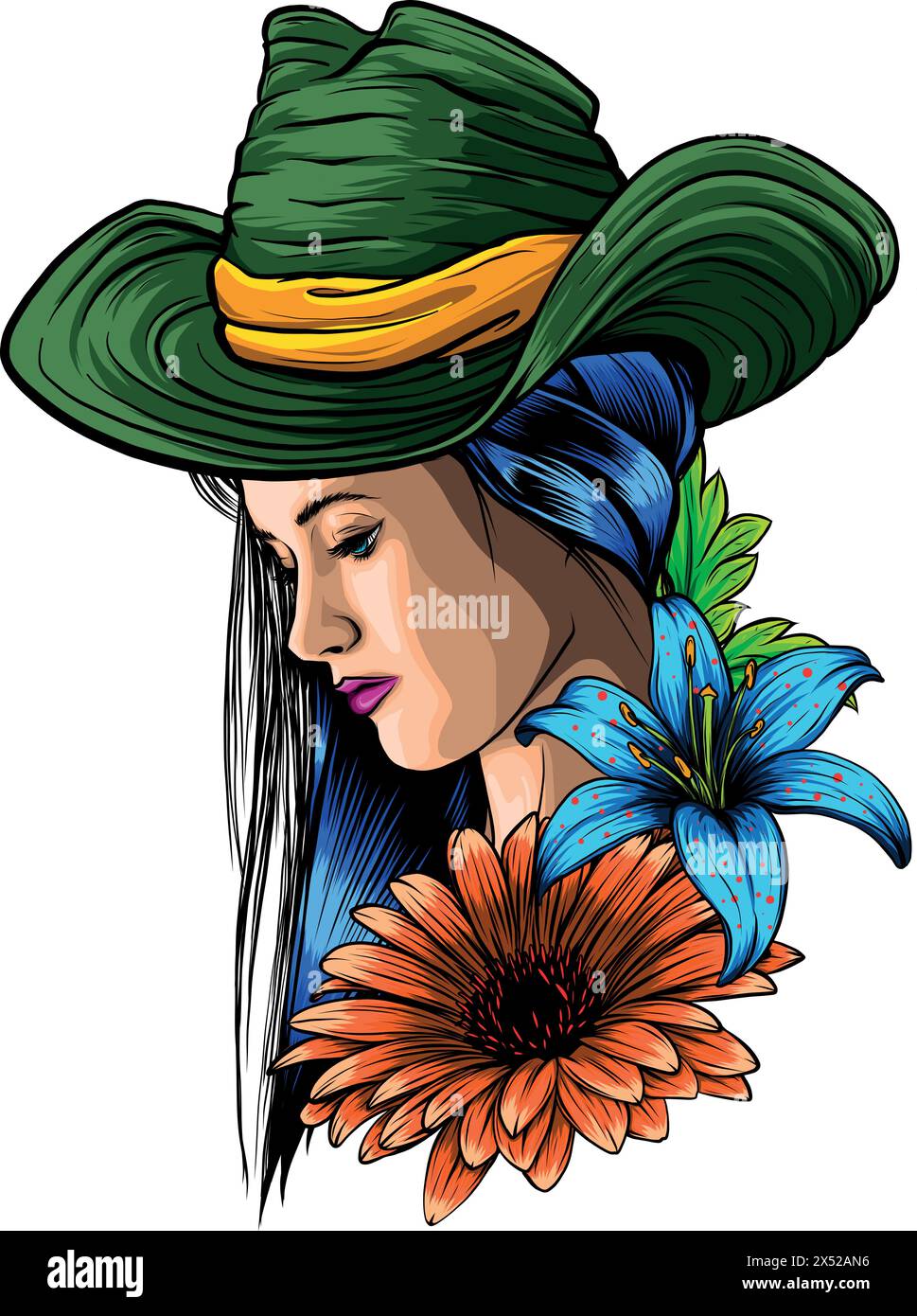 Femme avec un chapeau de cow-boy. Illustration vectorielle dessinée à la main sur fond blanc Illustration de Vecteur