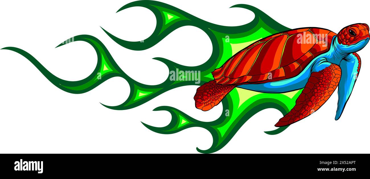 Tortue de mer. Illustration vectorielle d'Eretmochelys Imbricata. tirage manuel numérique Illustration de Vecteur