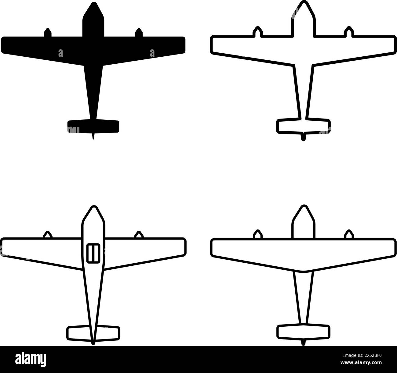 Symbole d'icône d'avion bimoteur défini. Illustration vectorielle Illustration de Vecteur