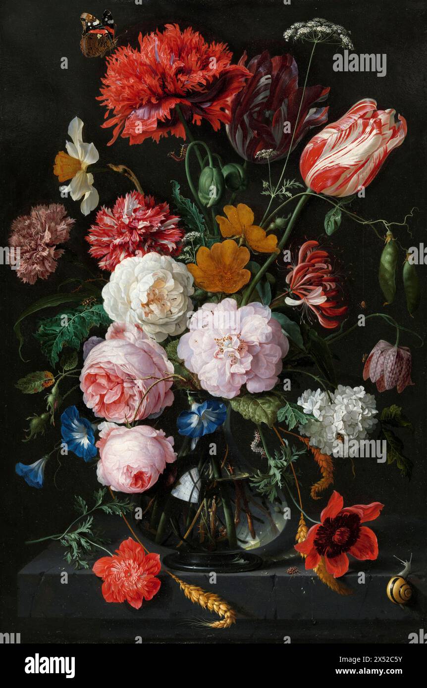 Nature morte avec fleurs dans un vase en verre, Jan Davidsz. De Heem, 1650 - 1683 Banque D'Images