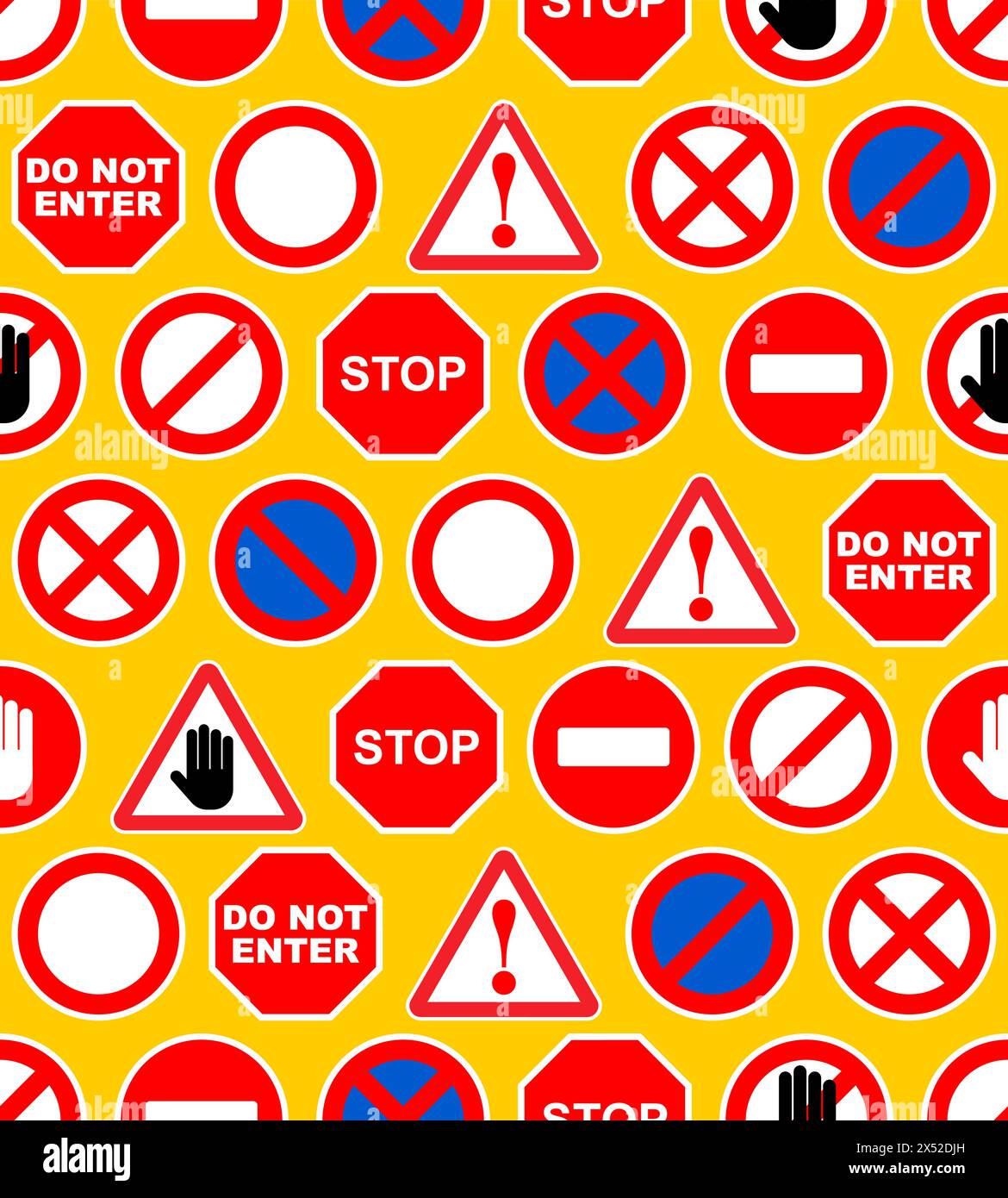 Ensemble de panneaux d'interdiction de circulation sans couture. Signe rouge de danger et de fond d'attention. Le passage est une texture fermée Illustration de Vecteur