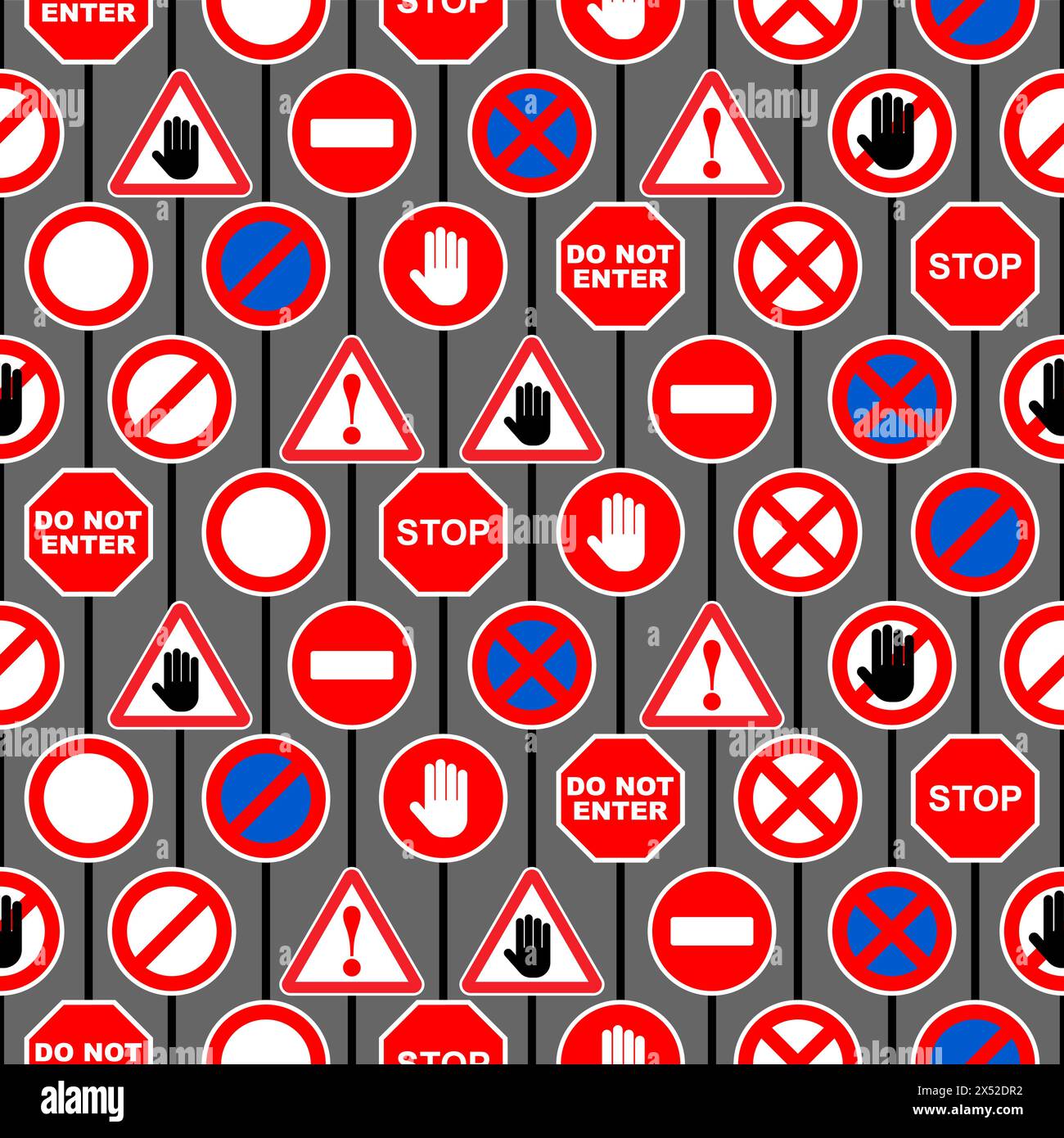 Ensemble de panneaux d'interdiction de circulation sans couture. Signe rouge de danger et de fond d'attention. Le passage est une texture fermée Illustration de Vecteur