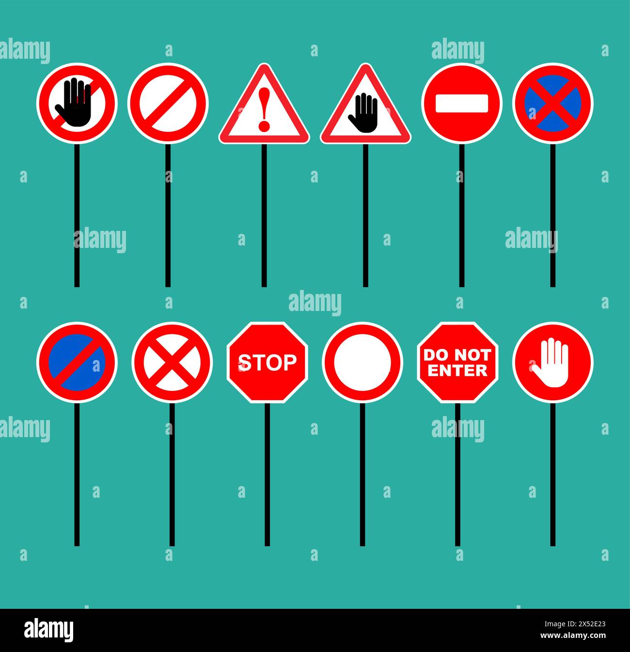 Ensemble de panneaux d'interdiction routière. Signe rouge de danger et d'attention. Le conduit est fermé Illustration de Vecteur