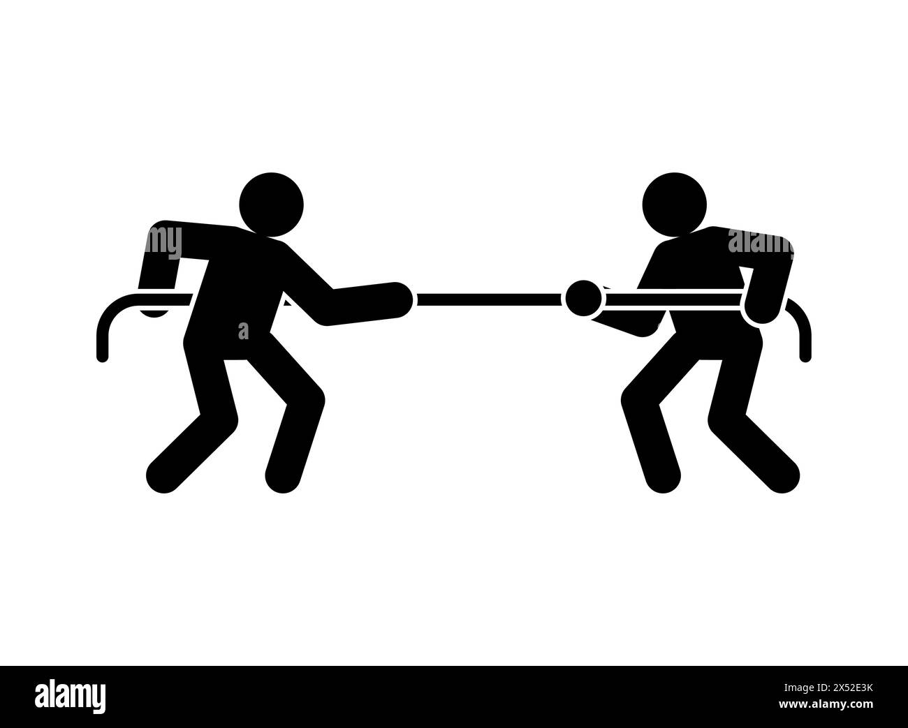 Remorqueur de signe de guerre. Les gens tirent la corde. Concept de confrontation entre deux entreprises. Enseigne de compétition Illustration de Vecteur