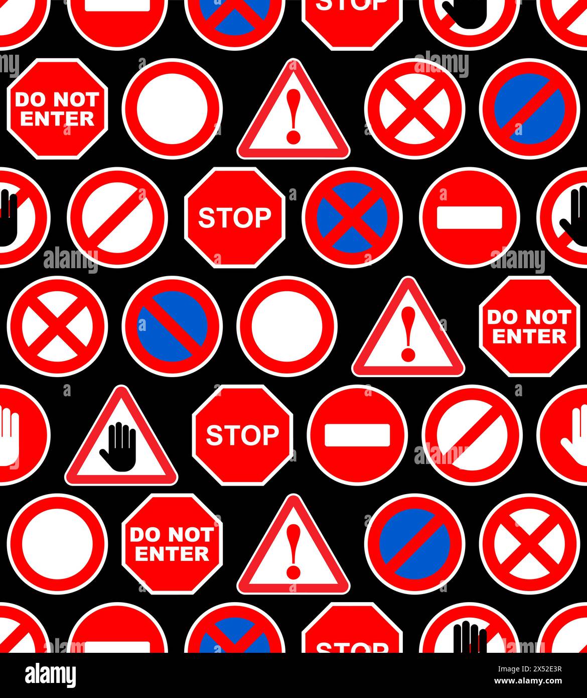 Ensemble de panneaux d'interdiction de circulation sans couture. Signe rouge de danger et de fond d'attention. Le passage est une texture fermée Illustration de Vecteur