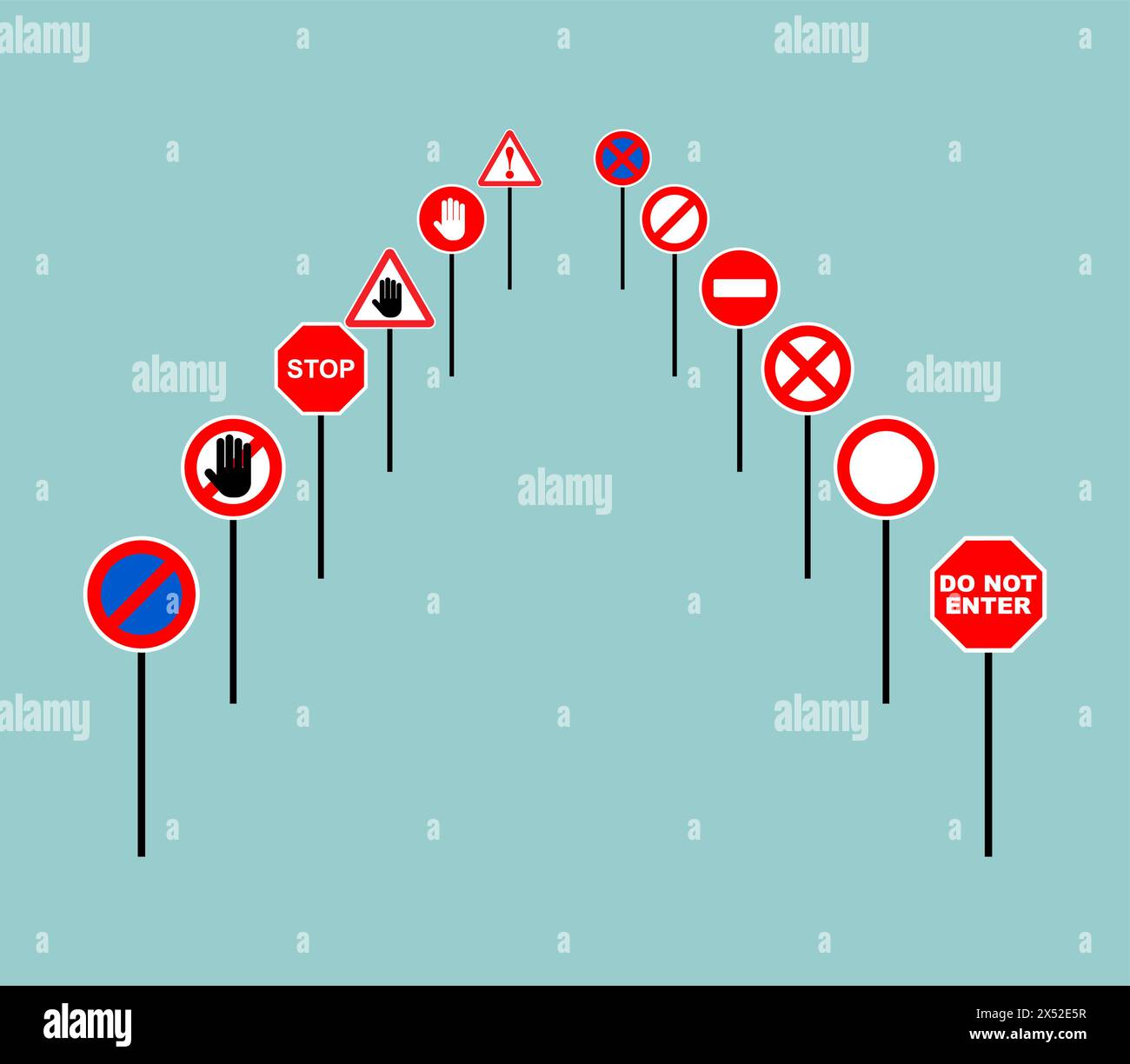 Ensemble de panneaux d'interdiction routière. Signe rouge de danger et d'attention. Le conduit est fermé Illustration de Vecteur