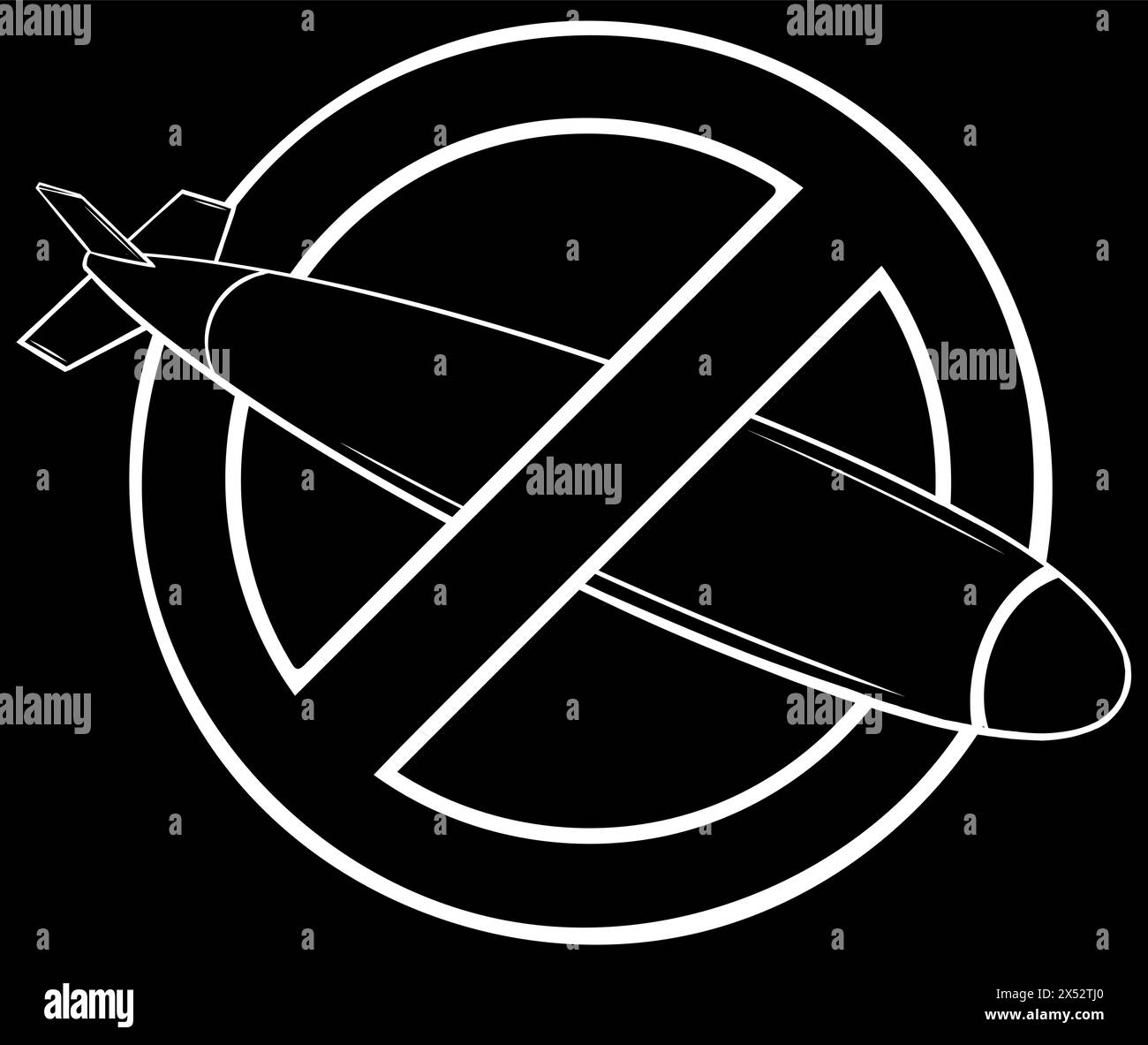 Signe d'arrêt des bombardements. Icône de bombe atomique dans le cercle d'interdiction. Illustration de Vecteur