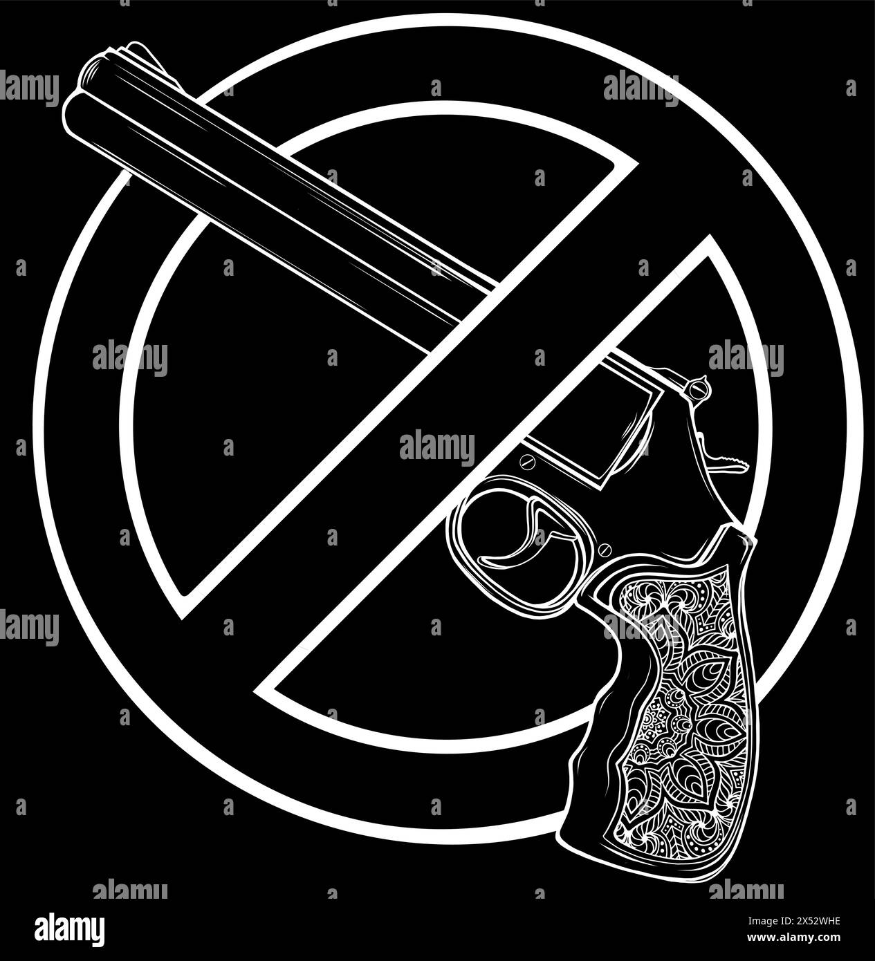 silhouette blanche de prohibition pas de signe rond de pistolet. isolé sur fond noir Illustration de Vecteur
