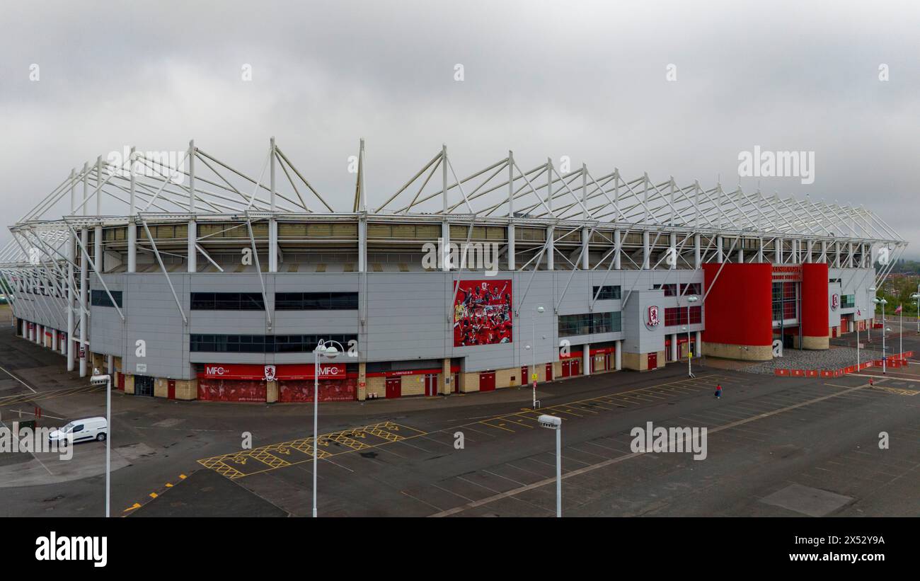 Une vue aérienne iot le Riverside Stadium, domicile du Middlesbrough FC vu le lundi 6 mai 2024. (Photo : Mark Fletcher | mi News) crédit : MI News & Sport /Alamy Live News Banque D'Images