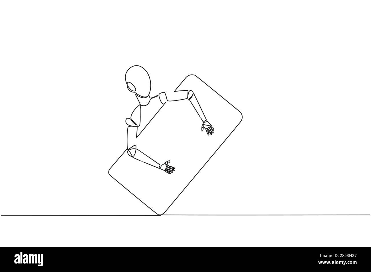 Combiné robotique à dessin continu d'une ligne. Ajout d'un système robotique afin que le téléphone ne puisse pas être suivi. Développement technologique futur. AI t Illustration de Vecteur