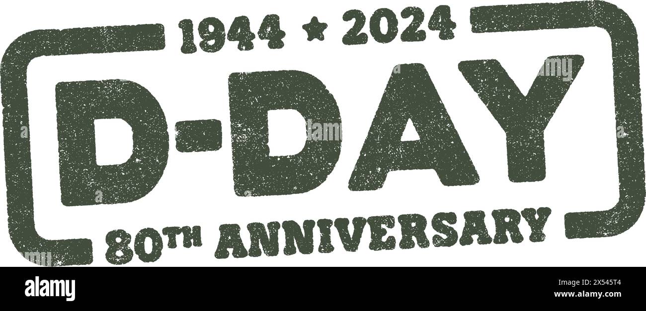 Illustration vectorielle du 80ème anniversaire du jour J en timbre à l'encre militaire verte Illustration de Vecteur