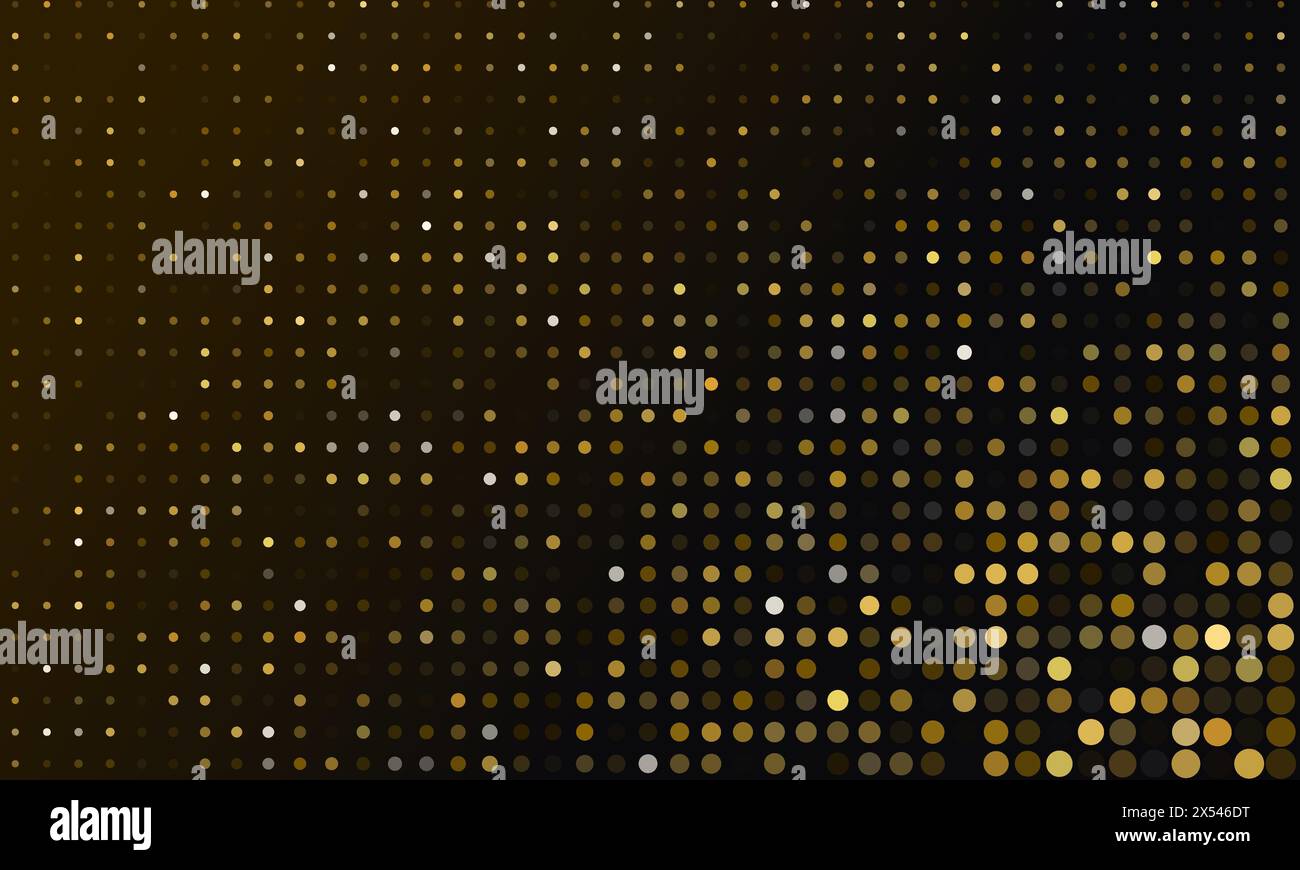 Motif abstrait en demi-teinte doré pointillé sur fond sombre. Pois brillants, modèle de bannière horizontale de luxe Illustration de Vecteur