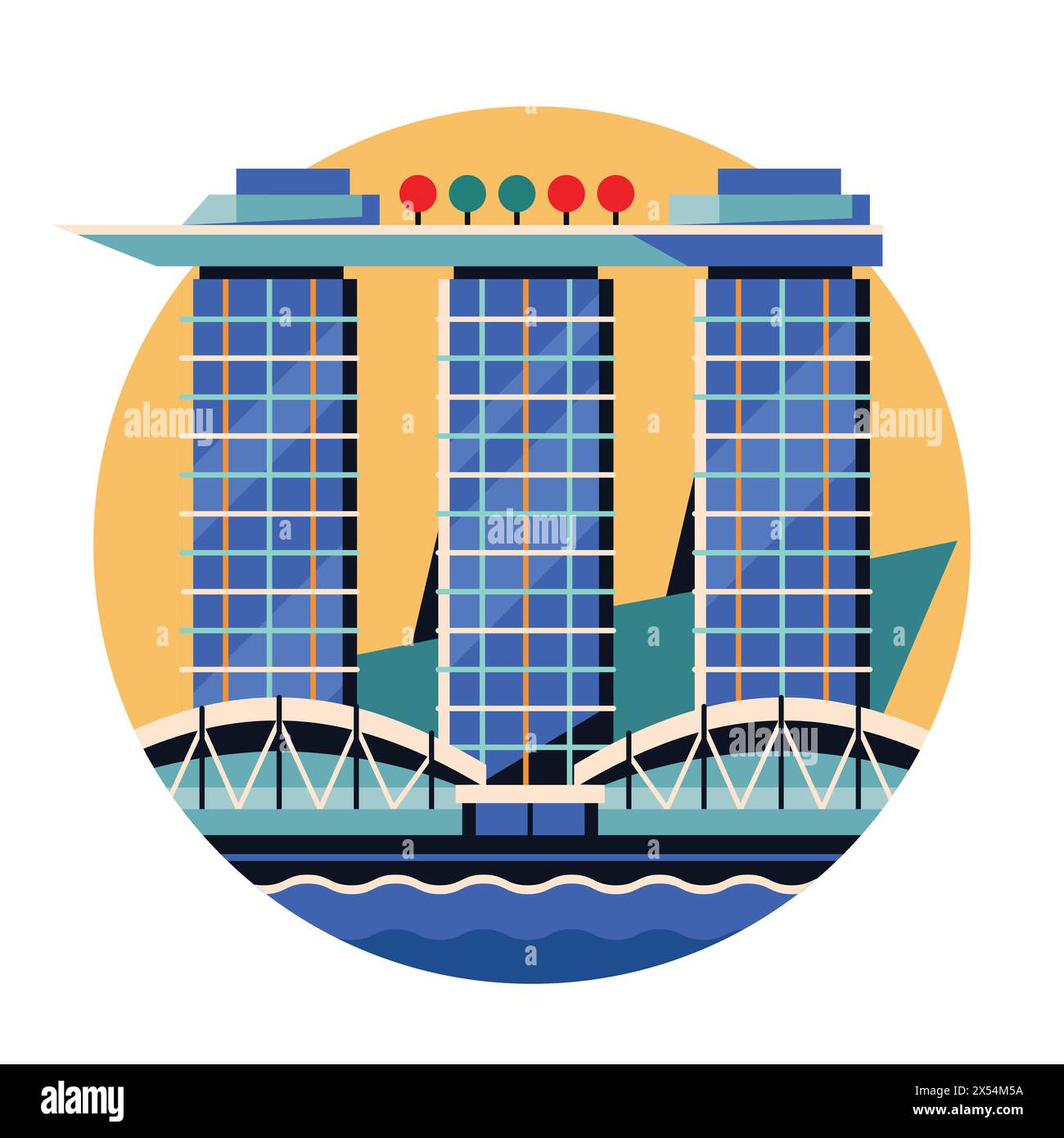 Singapour Marina Bay Sands Circle Flat icône Illustration de Vecteur