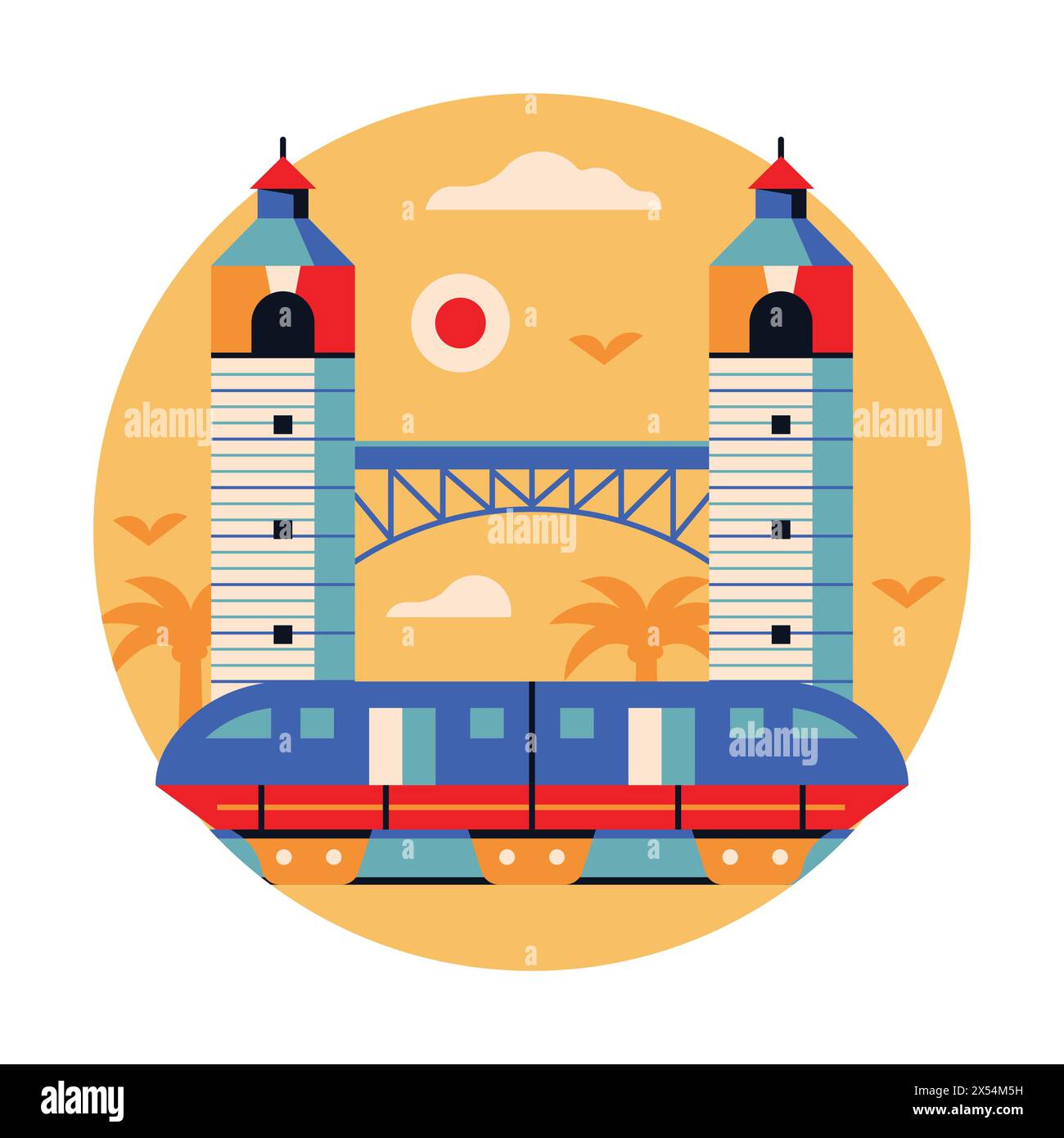 Icône Singapore Park Island Monorail Circle Illustration de Vecteur