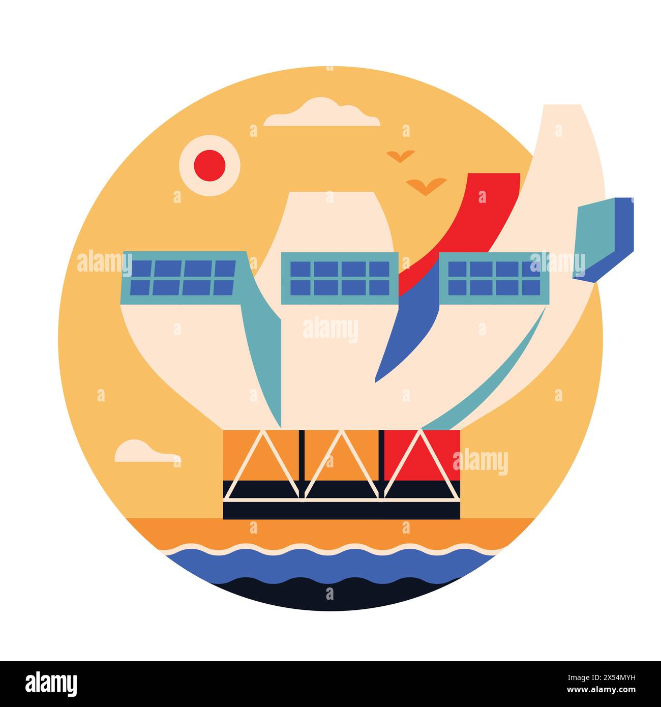Icône du cercle du musée des sciences de l'art de Singapour à Flat Illustration de Vecteur