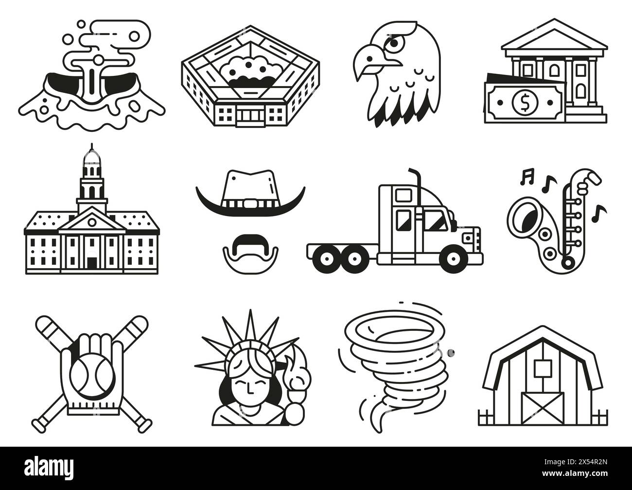 Icônes USA et éléments de design dans Line Art Illustration de Vecteur