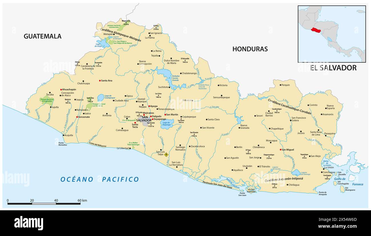 Carte vectorielle de l'État d'Amérique centrale du Salvador Banque D'Images