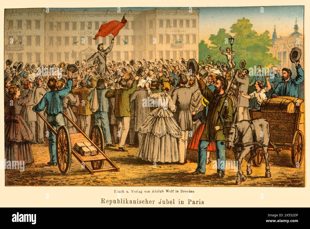 Evénements, guerre franco-prussienne, 1870-1871, commune de Paris, texte original ' Republican Cheering Crowd in Paris ', LE DROIT D'AUTEUR DE L'ARTISTE N'A PAS À ÊTRE EFFACÉ Banque D'Images