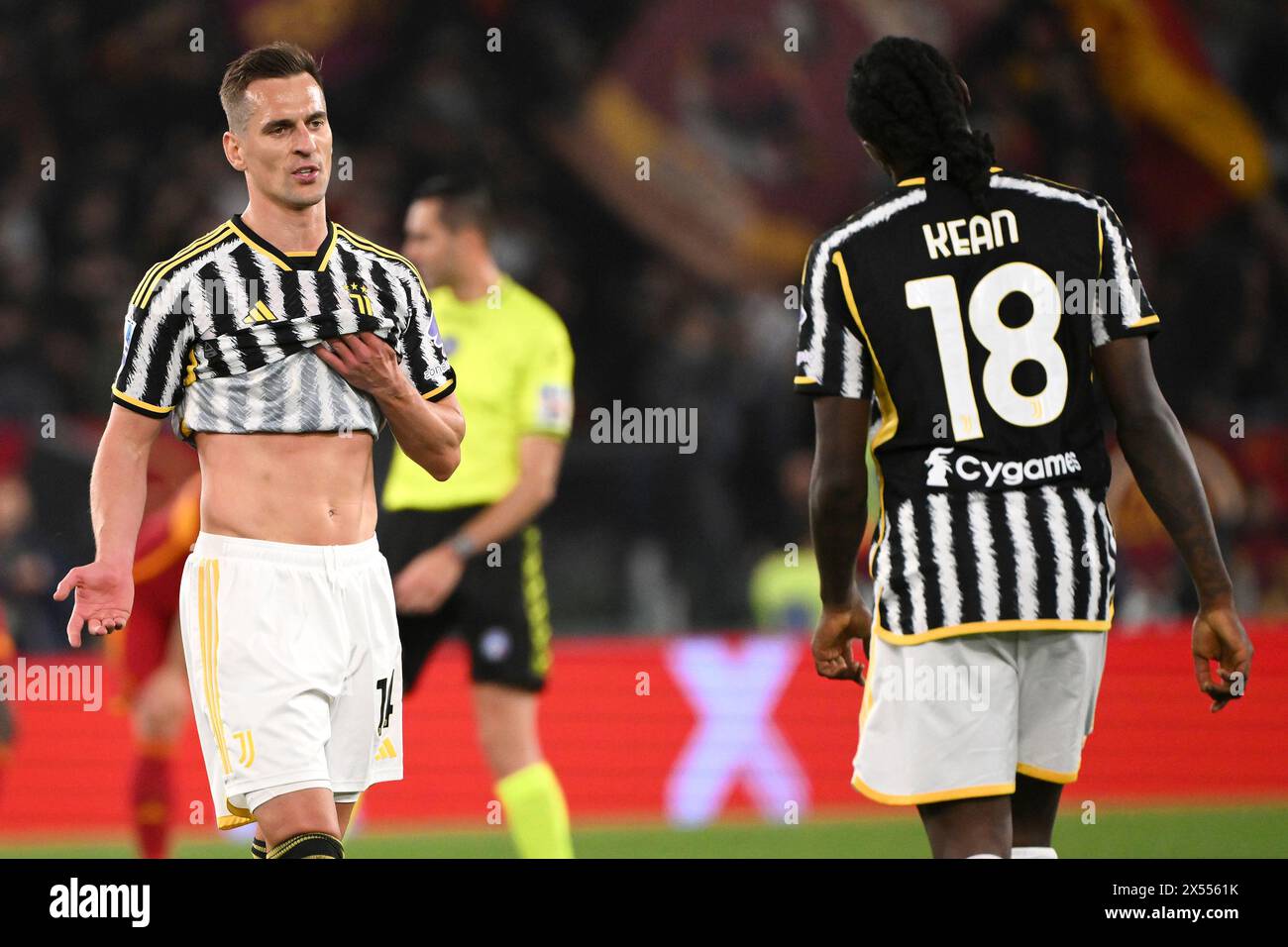 Arkadiusz Milik et Moise Kean de la Juventus FC lors du match de Serie A entre L'AS Roma et la Juventus FC au stade Olimpico à Rome (Italie), le 5 mai 2024. Banque D'Images