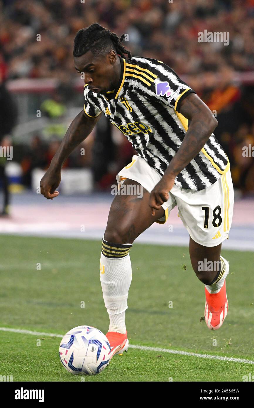Moise Kean du Juventus FC en action lors du match de Serie A entre L'AS Roma et le Juventus FC au stade Olimpico à Rome (Italie), le 5 mai 2024. Banque D'Images