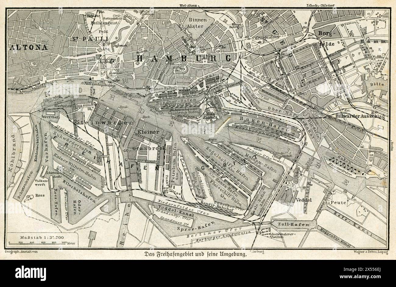 Géographie / voyage, Allemagne, Hambourg, zone portuaire franche et alentours, carte de Wagner & Debes, Leipzig, DROITS D'AUTEUR DE L'ARTISTE NE DOIVENT PAS ÊTRE EFFACÉS Banque D'Images