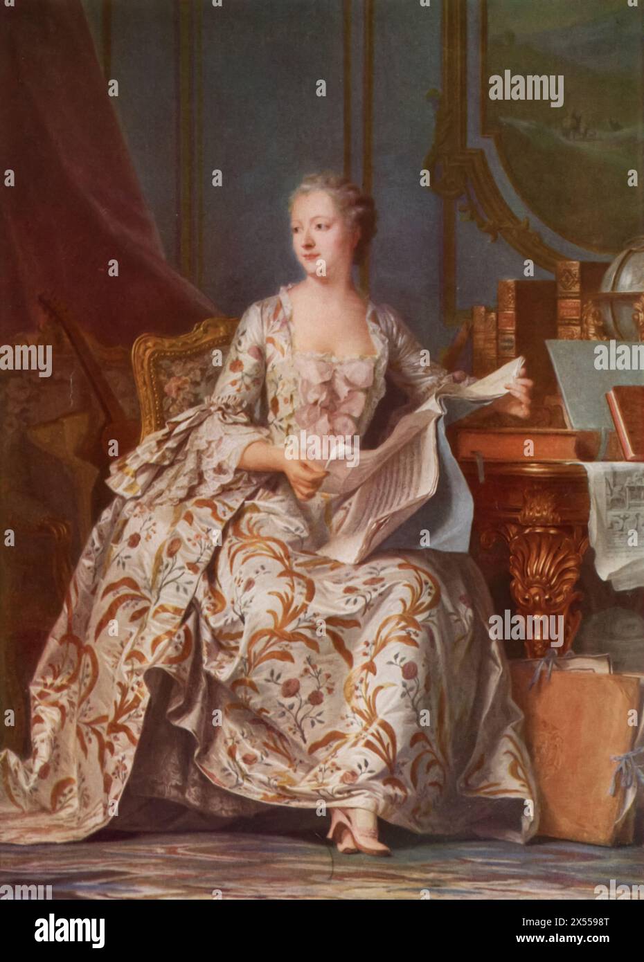 Portrait de Madame de Pompadour par Maurice Quentin de la Tour, peint en 1755, conservé au Musée du Louvre, Paris, France. Ce portrait capture Jeanne-Antoinette poisson, mieux connue sous le nom de Madame de Pompadour, la maîtresse influente du roi Louis XV. Banque D'Images