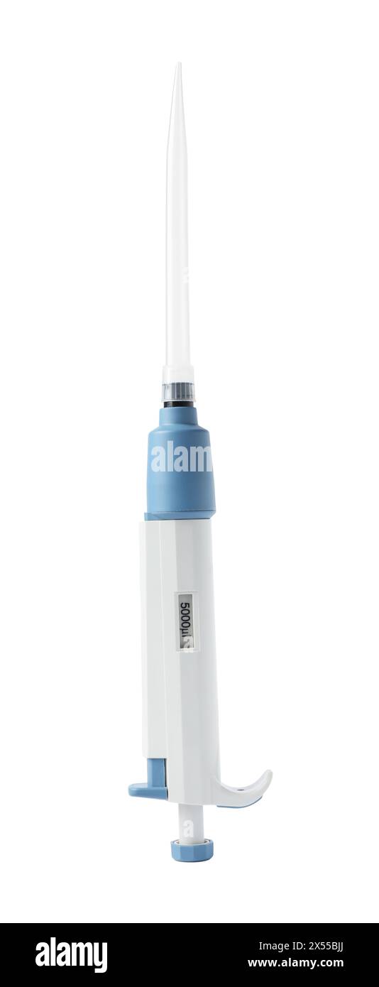Analyse de laboratoire. Une micropipette isolée sur blanc Banque D'Images