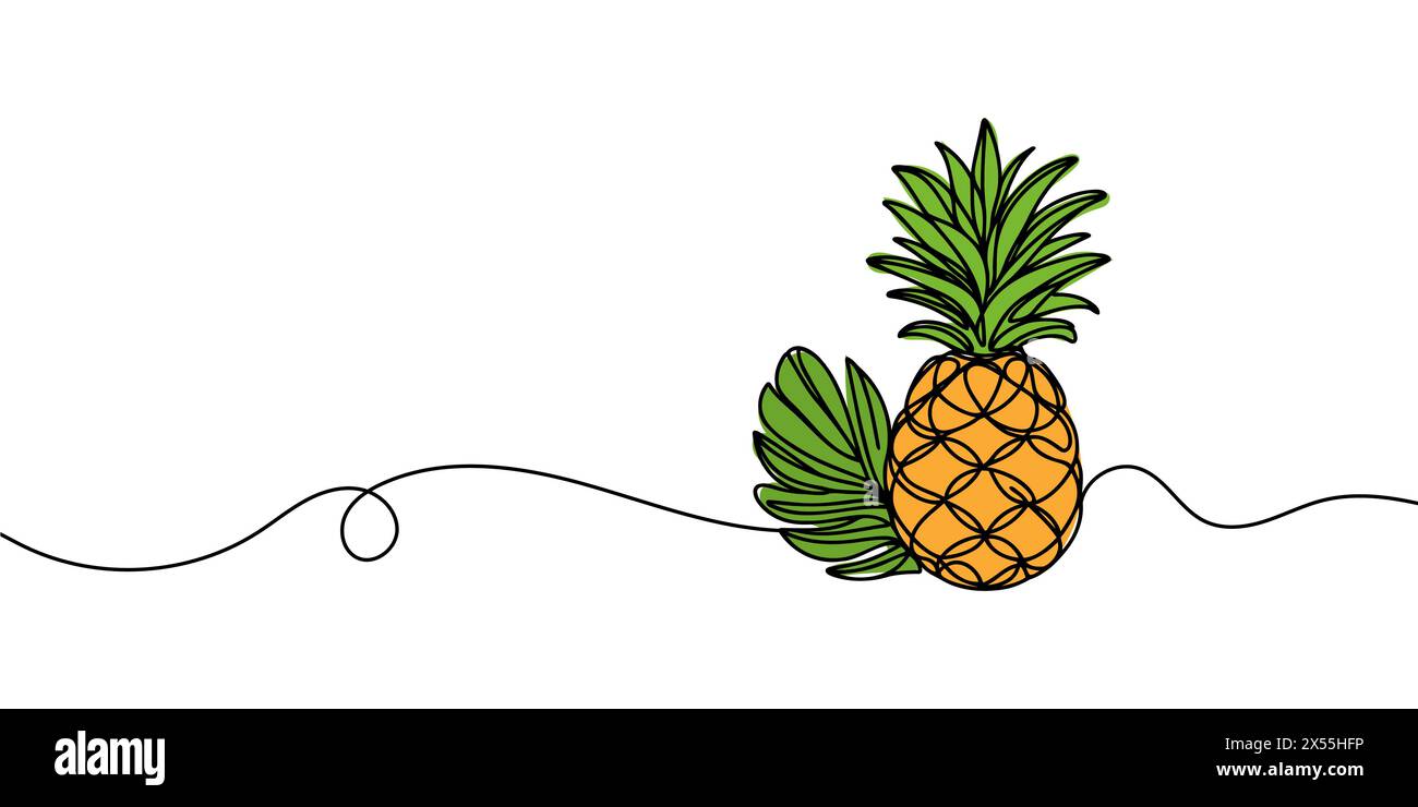 une ligne continue dessinée d'ananas dessine de la main une image de la silhouette. Lignée d'ananas de fruits tropicaux. Illustration de Vecteur