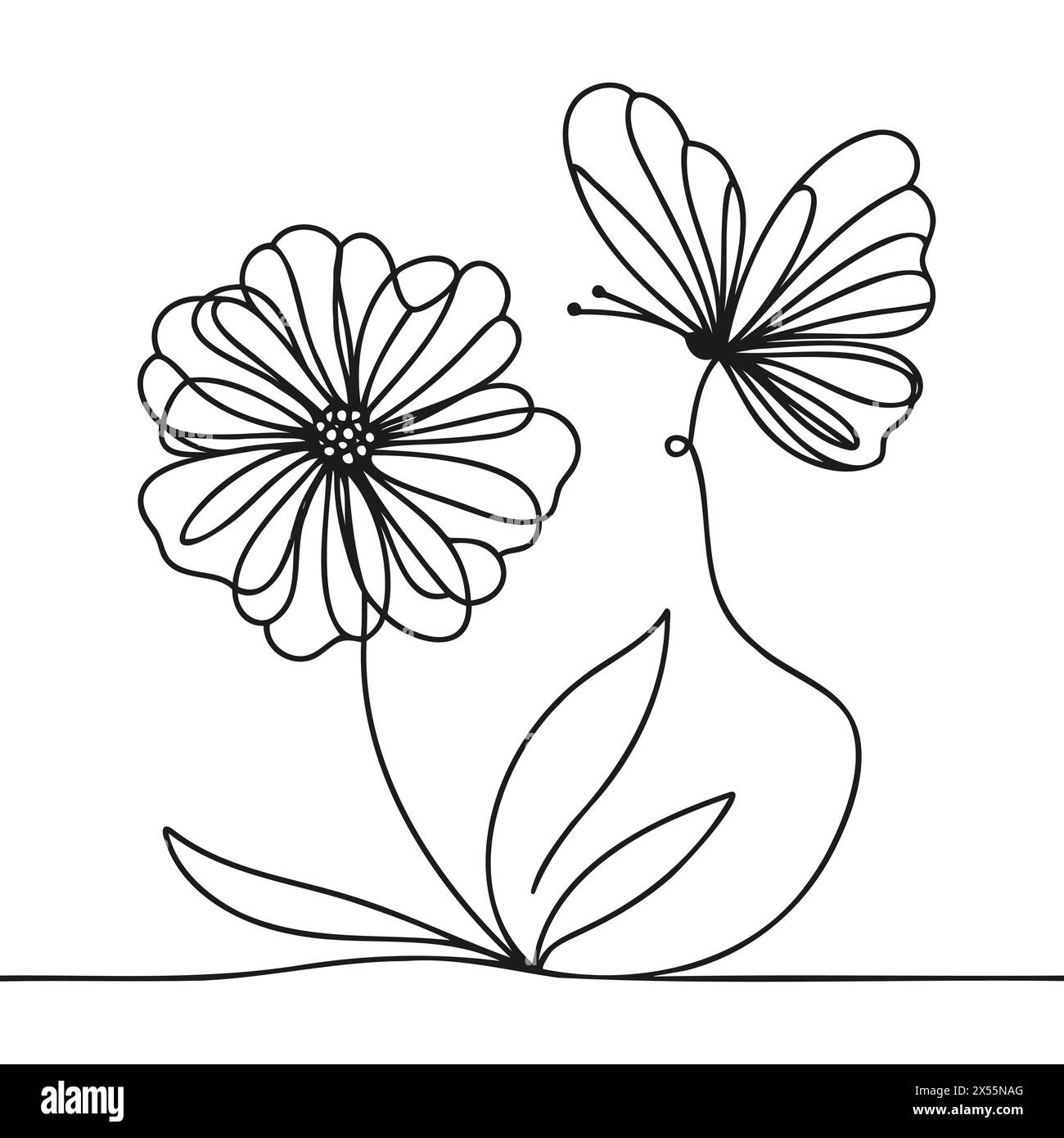Continue d'une ligne dessinant beau papillon sur fleur. Concept de ressort. illustration vectorielle Illustration de Vecteur