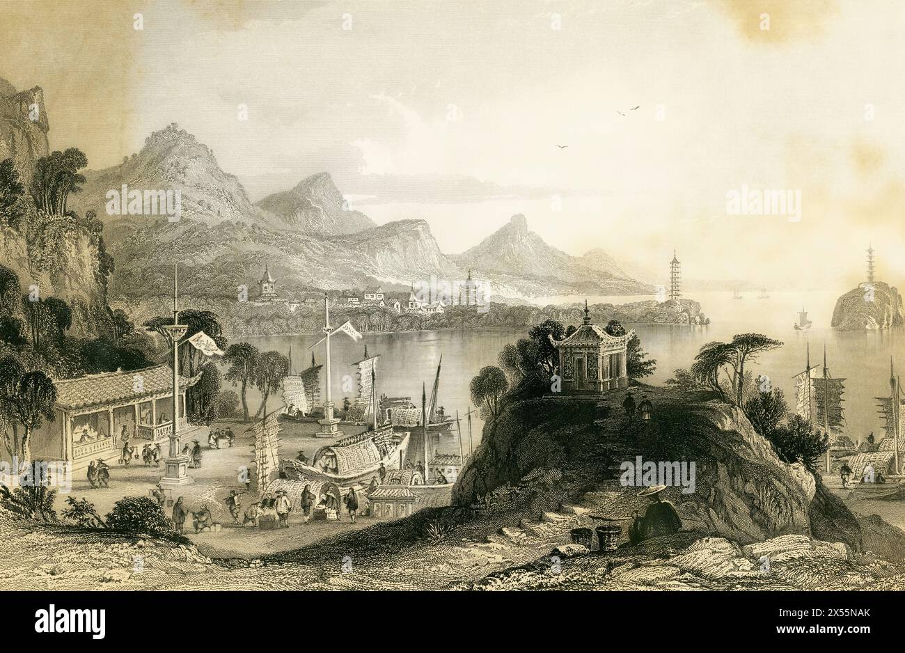 Temple Polo, Tai-Hou / Lac Taihu Zhejiang Chine / dessiné par T. Allom gravé par J. Sables Banque D'Images