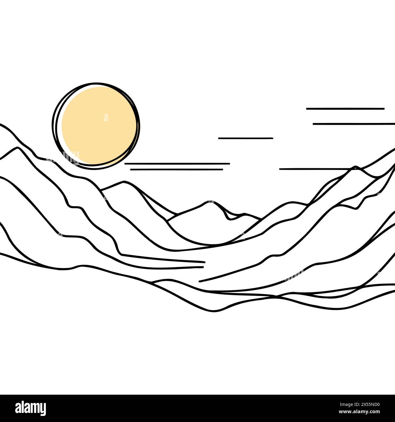 Paysage de montagnes dessin d'une ligne. Une ligne continue de montagne et de conifères, illustration dessinée à la main. Vecteur Illustration de Vecteur