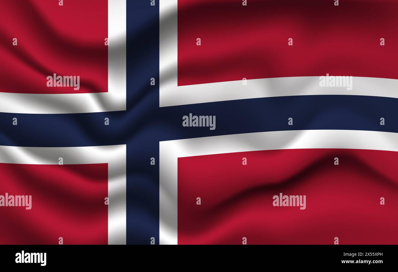Agitant drapeau norvégien illustration 3D. Le drapeau national de la Norvège. Banque D'Images