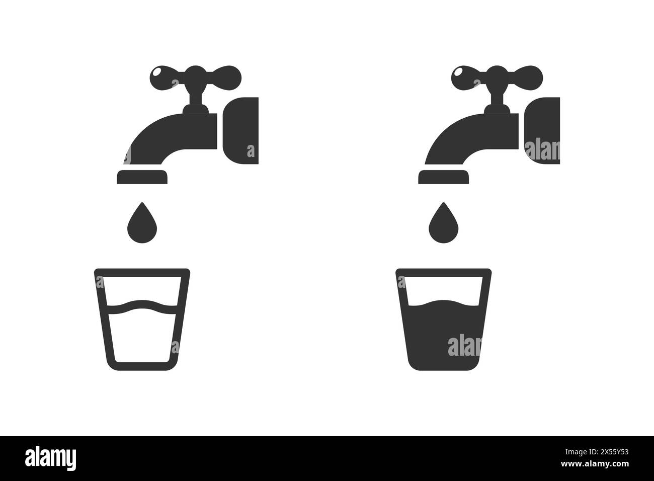 Robinet d'eau et verre d'eau. Icône vectorielle Illustration de Vecteur