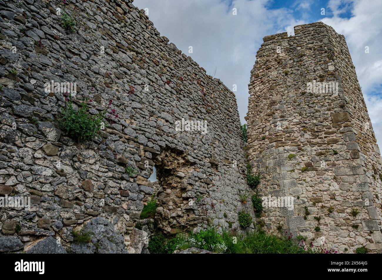 Le château d'Alfedena est les ruines d'un château datant du 10ème-11ème siècle dans la municipalité italienne du même nom dont un octogone Banque D'Images