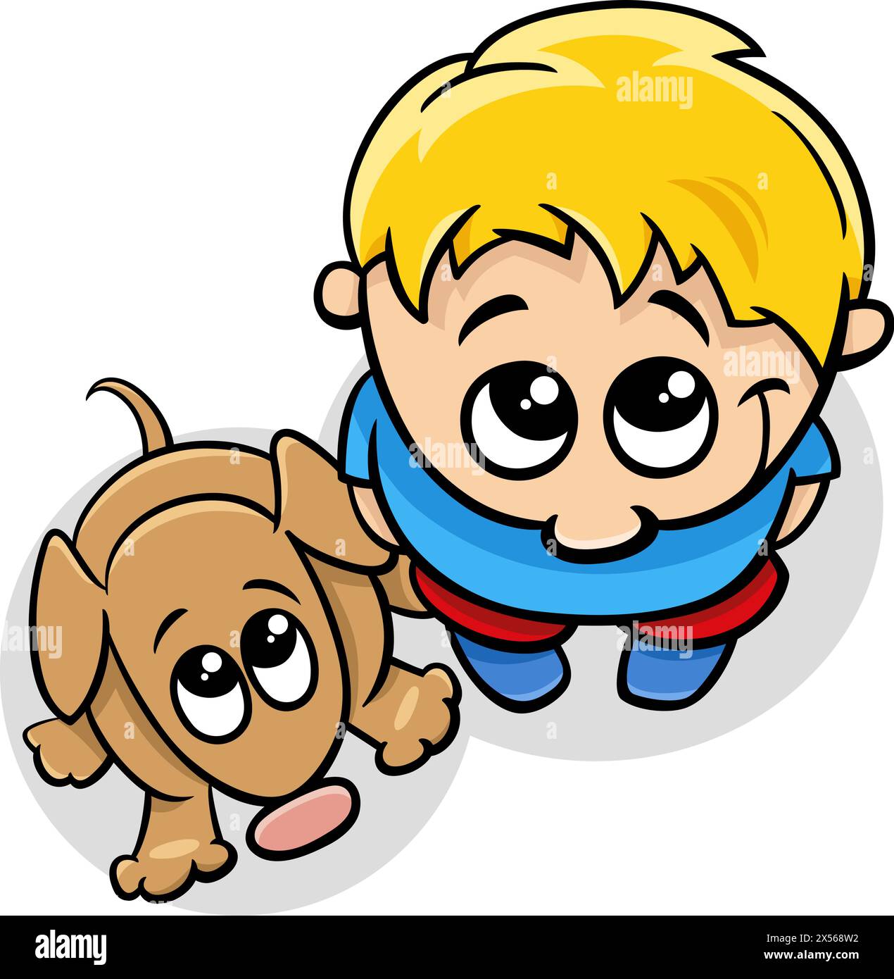 Illustration de dessin animé de petit garçon personnage avec son chien de compagnie Illustration de Vecteur