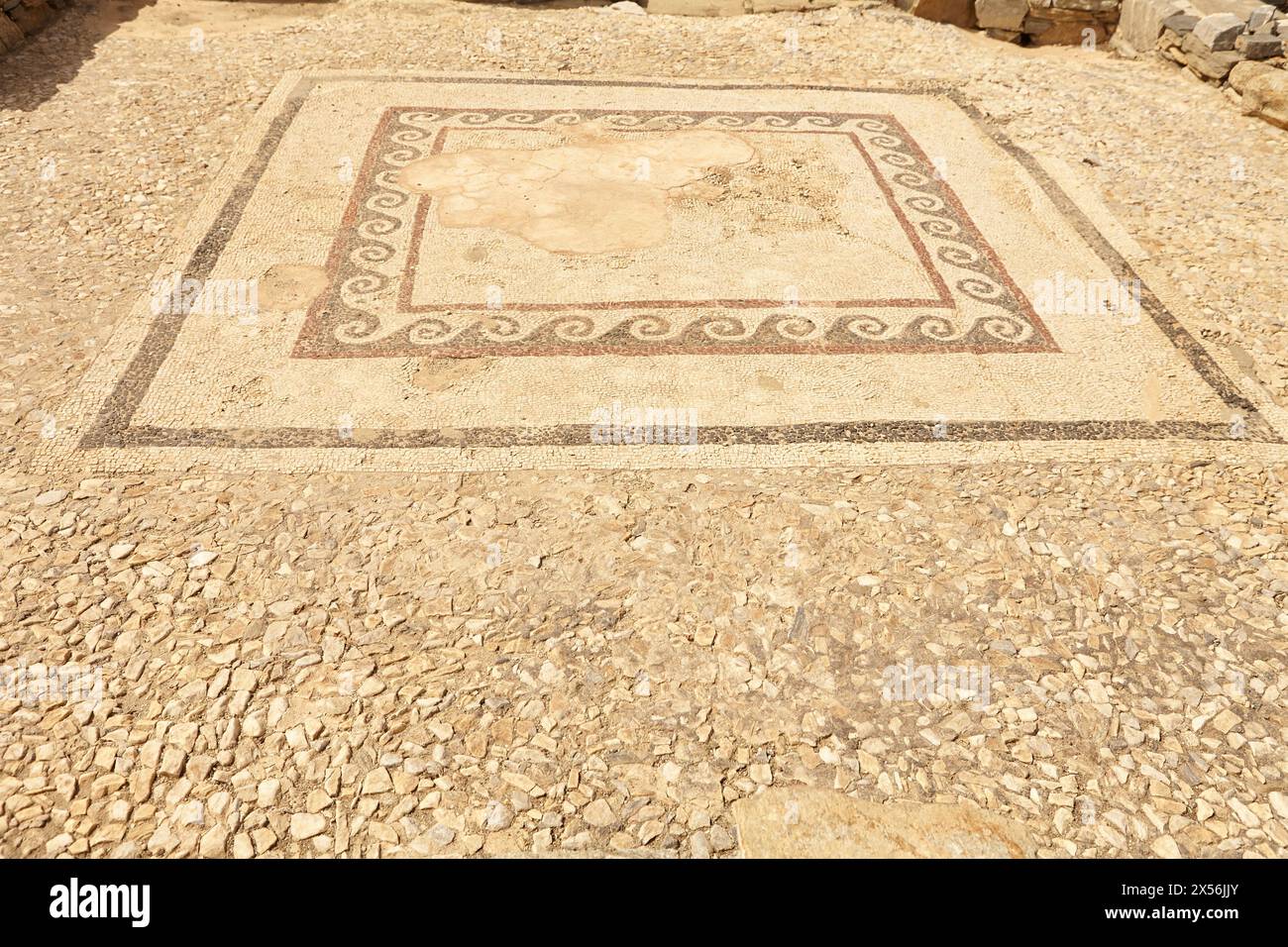 Sol de mosaïque dans les ruines de la ville antique de Délos, l'île de Delos, Cyclades, Mer Égée, Grèce Banque D'Images