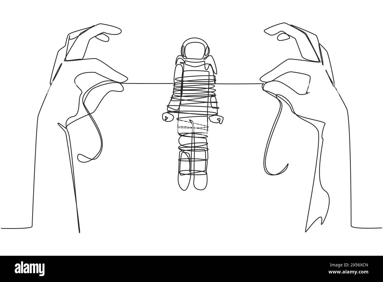 Continu d'une ligne dessinant astronaute debout et attaché par une corde tenue par 2 mains géantes. Devenez prisonnier. Otage de l'affaire de fraude. Echec de l'expedi de l'espace Illustration de Vecteur Continu d'une ligne dessinant astronaute debout et attaché par une corde tenue par 2 mains géantes. Devenez prisonnier. Otage de l'affaire de fraude. Echec de l'expedi de l'espace Illustration de Vecteur