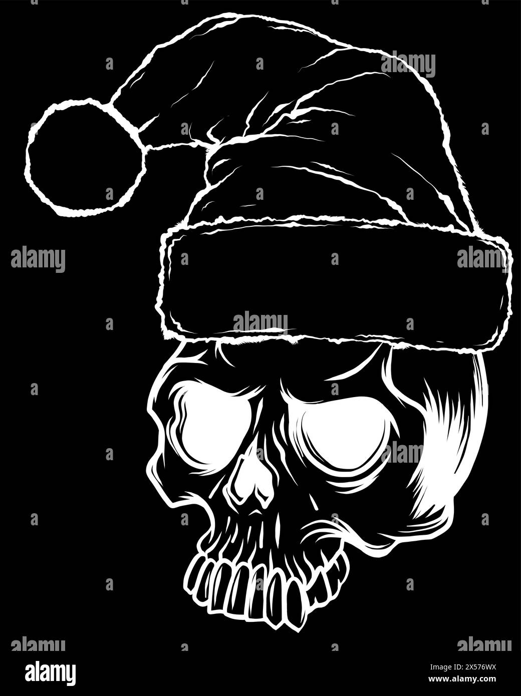 Silhouette blanche de crâne de Noël sur fond noir. t-shirts design vintage Illustration de Vecteur