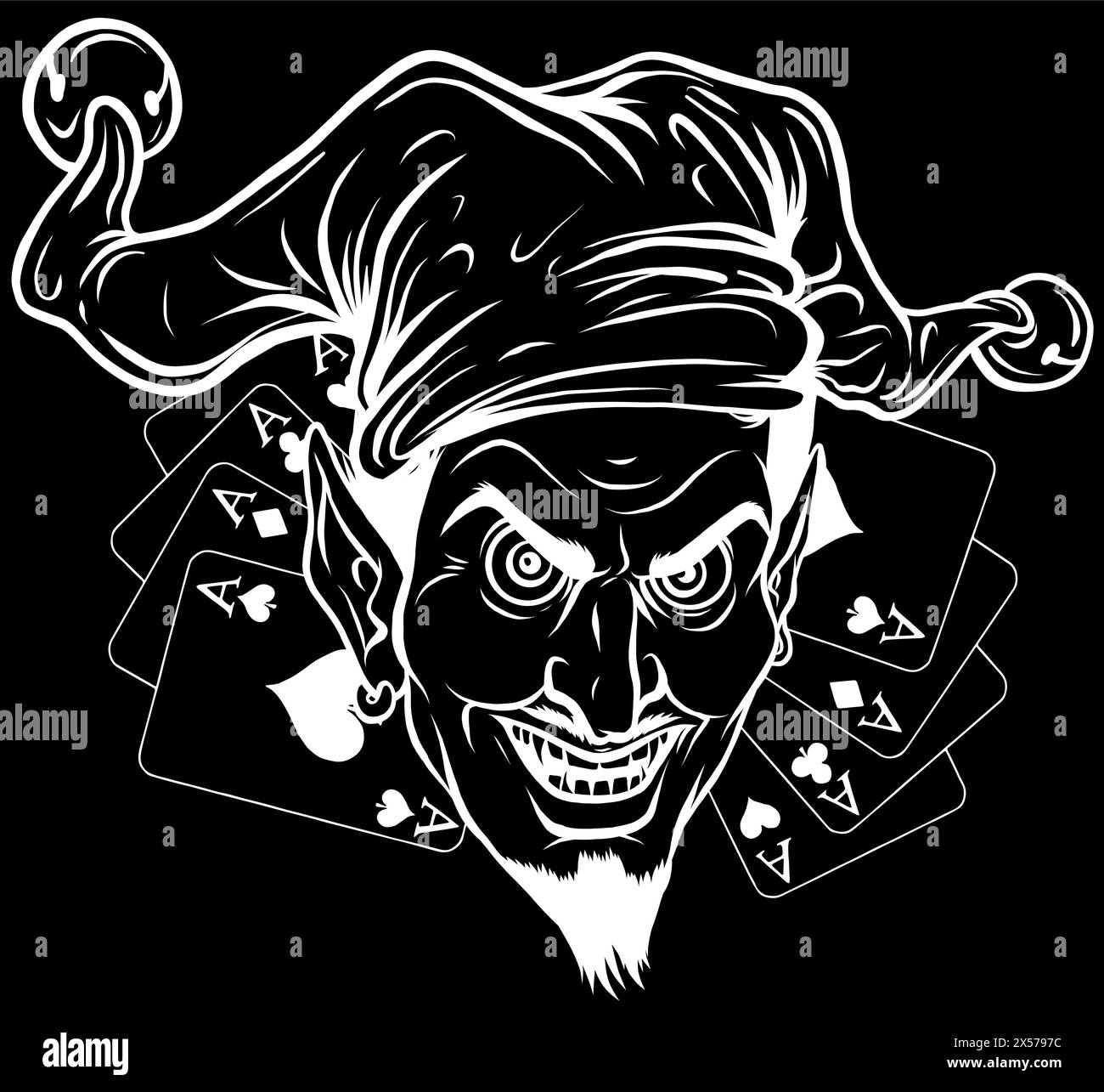 Silhouette blanche de Laughing Devil joker sur fond noir Illustration de Vecteur