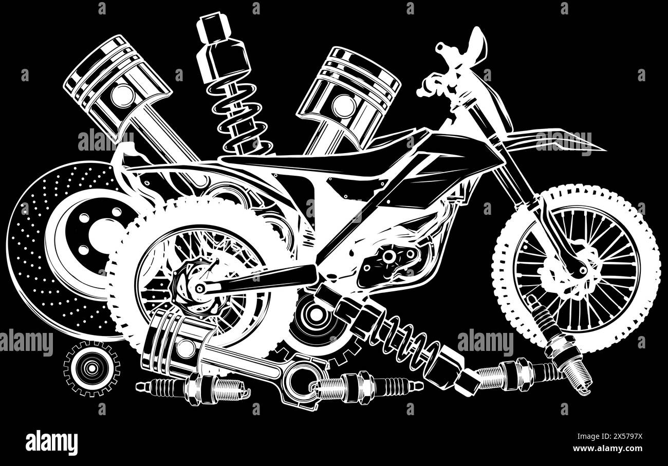 silhouette blanche de l'illustration vectorielle de dessin animé croisée de moteur de garage Illustration de Vecteur