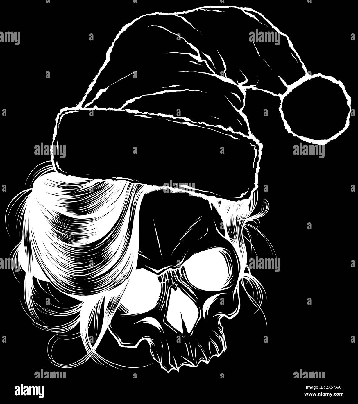 Silhouette blanche du crâne de Noël d'illustration vectorielle sur fond noir Illustration de Vecteur