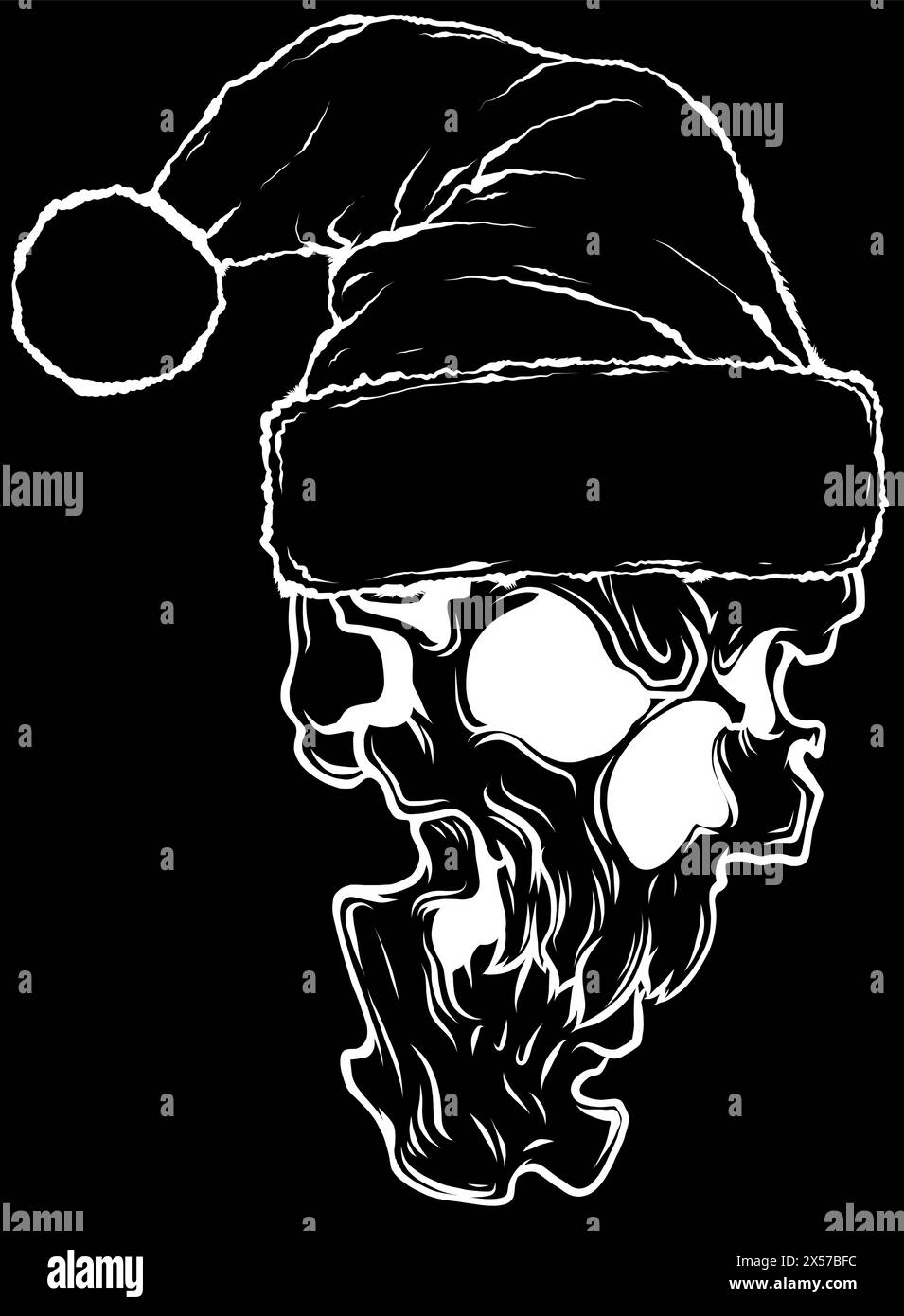 Silhouette blanche de crâne de Noël sur fond noir Illustration de Vecteur