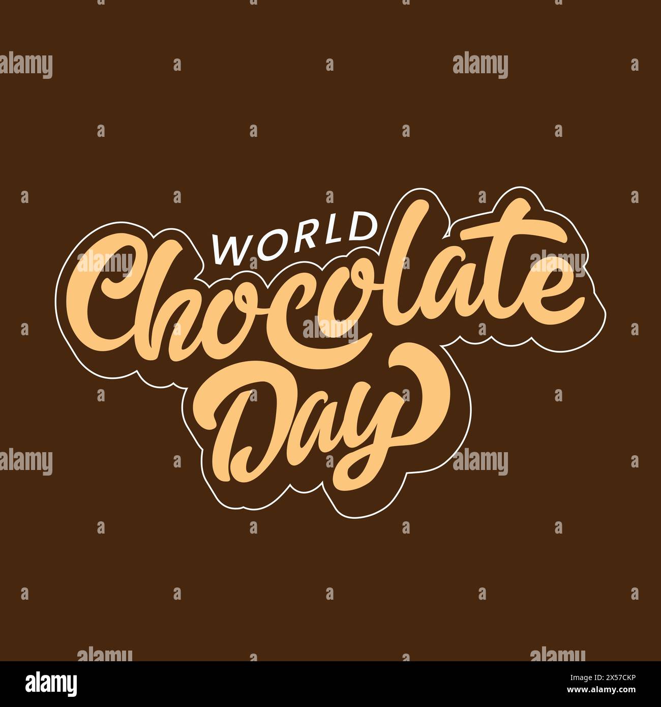 Typographie manuscrite de la journée mondiale du chocolat isolée sur fond de couleur marron. Logo de calligraphie de jour de chocolat pour carte de voeux, affiche, carte postale Illustration de Vecteur