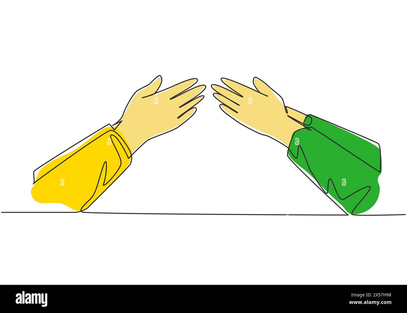 Carte de vœux EID Mubarak, bannière et fond de conception d'affiche. Un seul dessin continu de deux musulmans qui se donnent les mains pour se pardonner, Illustration de Vecteur