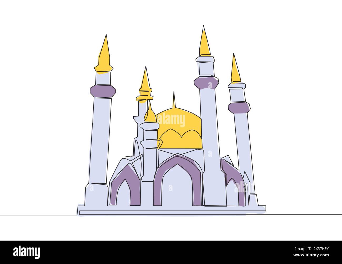 Un seul dessin de ligne de la mosquée historique de dôme ou masjid. Lieu Saint de prière pour l'Islam concept de personnes ligne continue dessiner vecteur de conception Illustration de Vecteur
