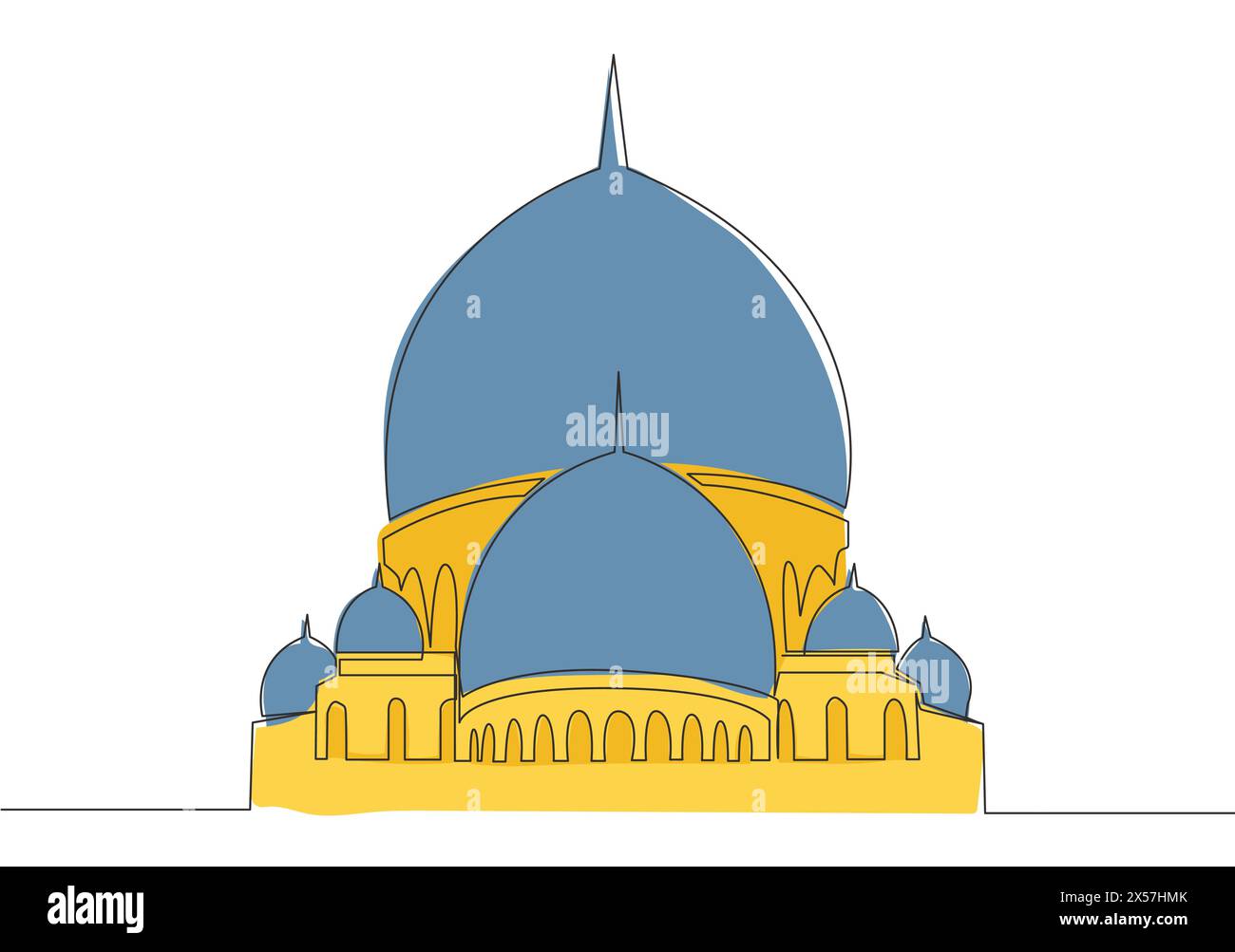 Un seul dessin de ligne du monument historique islamique masjid ou mosquée. Lieu Saint à la prière pour l'Islam concept de personnes ligne continue dessiner desig Illustration de Vecteur