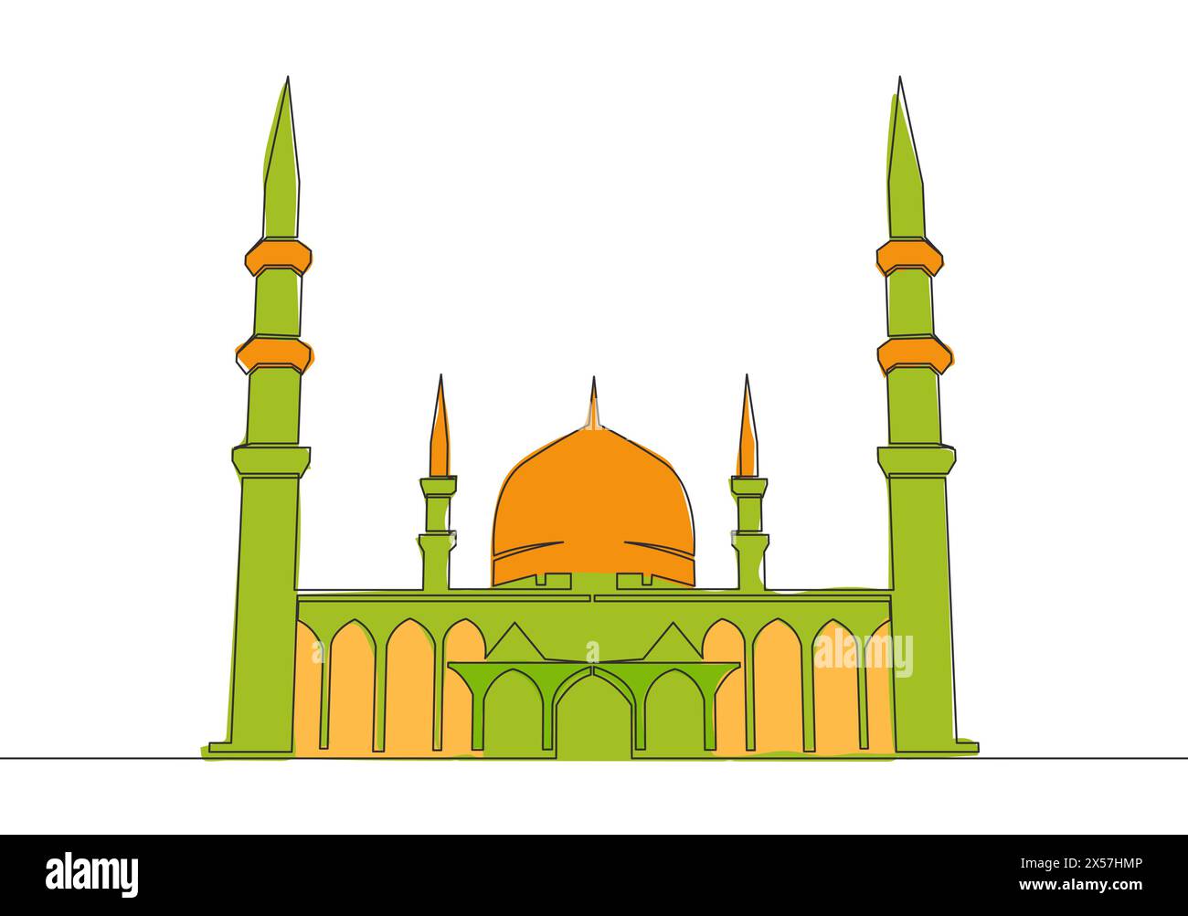 Un dessin continu de la ligne historique islamique masjid ou mosquée. L'ancien bâtiment qui fonctionne comme un lieu de culte pour la personne musulmane c Illustration de Vecteur