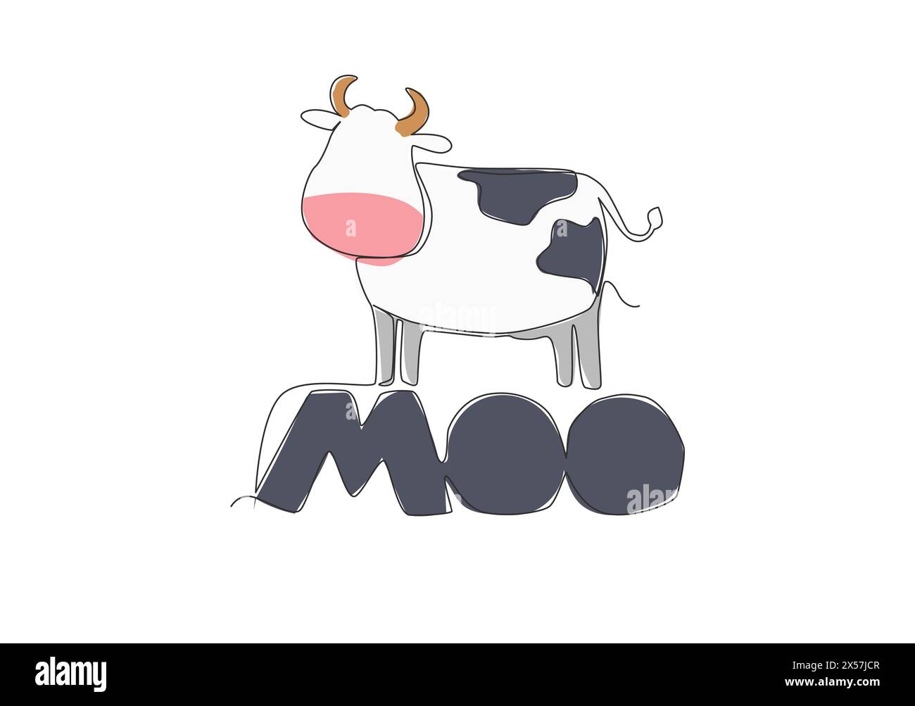 Dessin en ligne continue unique de citation animale typographique mignonne et adorable - Moo pour son de vache. Conception calligraphique pour impression, carte, bannière, affiche. Illustration de Vecteur