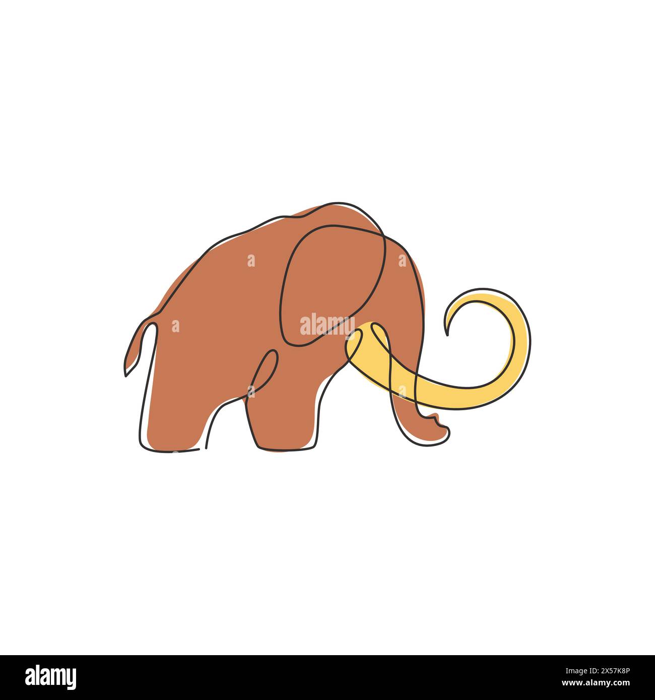 Un dessin d'une seule ligne de l'identité du logo d'entreprise de grand mammouth. Animal de préhistoire du concept d'icône de l'âge de glace. Vecteur de conception de dessin de ligne continue à la mode Illustration de Vecteur